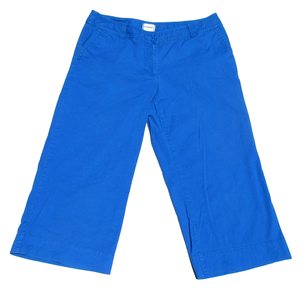 CHICOS 1 Womens Size 8 Medium Stretch Zip-Fly Royal Blue Cropped Capri Pants M